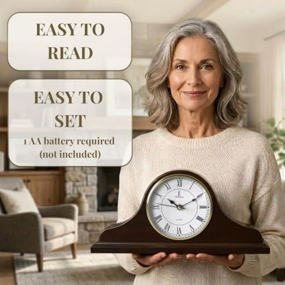 Mantel Clock for Fireplace, Solid Wood Silent Non-Chiming Mantle Clock - color: Dark Brown