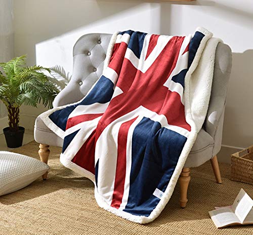 UKELER Flannel Sherpa Throw 60'' x 50'' Union Jack Fleece Blanket Soft Comfy Flannel Blanket Throws for Bed/Couch/Sofa/Office/Camping - color: B-union Jack, size: 50''x60''