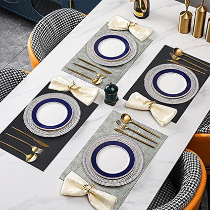 SUEH DESIGN Leather Placemats Table Mats Set of 6, Black & Gray - color: B:black & Gray