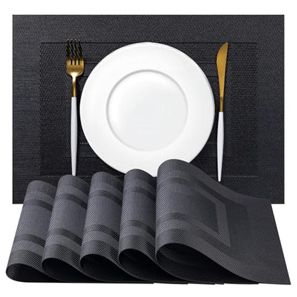 Placemat Set of 4 - Easy Clean Woven Vinyl Placemats for Dining Table, Indoor/Outdoor Place Mats, Washable PVC Table Mats（Black Cube） - color: C-black Cube