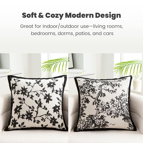 Maple Leaf Plant Pillow Cover for Couch Modern Cream Style Pillow Covers Snow Neil Courtyard Living Room Home Pillow Cover for Living Room Sofa Bed,2-Pack Set (Black, 18 * 18 inch) - color: Leaf+branch Black