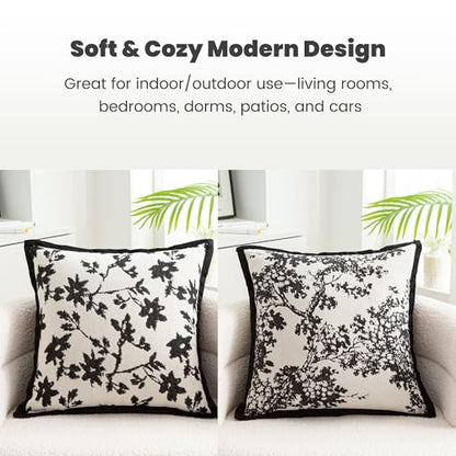 Maple Leaf Plant Pillow Cover for Couch Modern Cream Style Pillow Covers Snow Neil Courtyard Living Room Home Pillow Cover for Living Room Sofa Bed,2-Pack Set (Black, 18 * 18 inch) - color: Leaf+branch Black