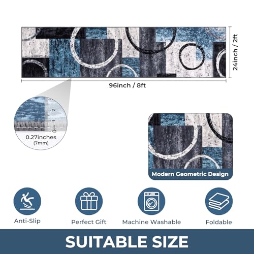 Yamaziot 2x8 Washable Modern Abstract Runner Rug Non-Slip for Hallways - color: Blue/Multi, size: 2x8ft