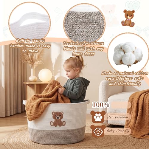 LemonRoad Large Woven Bear Basket, Cotton Rope, Cute Bear, Brown - color: Brown, size: Cotton Rope, style: Cute Bear