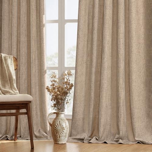 MIULEE Thick Linen Curtains, 42Wx96L, Brown Tan Semi Sheer Linen Textured - color: Brown, size: 42"W x 96"L (Pack of 2)