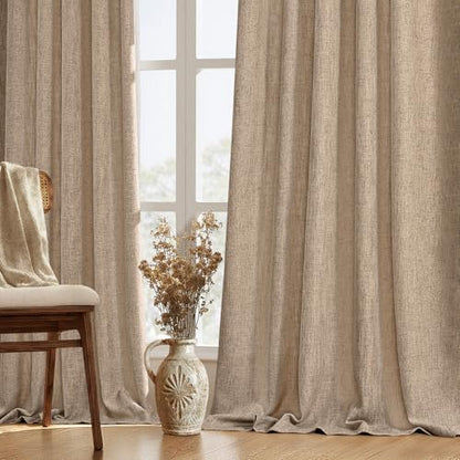 MIULEE Thick Linen Curtains, 42Wx96L, Brown Tan Semi Sheer Linen Textured - color: Brown, size: 42"W x 96"L (Pack of 2)