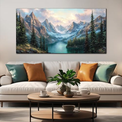 MXUNYZ Mountain Green Tree Lake Nature Landscape Prints Wall Art - color: Blue Green, size: 58"L x 29"W