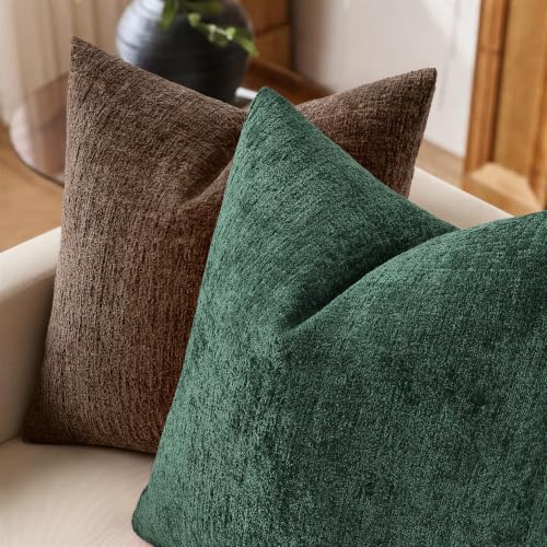 MIULEE Christmas Couch Pillow Covers Textured Chenille 18x18 Dark Green - color: Dark Green, size: 18" x 18" (Pack of 2)