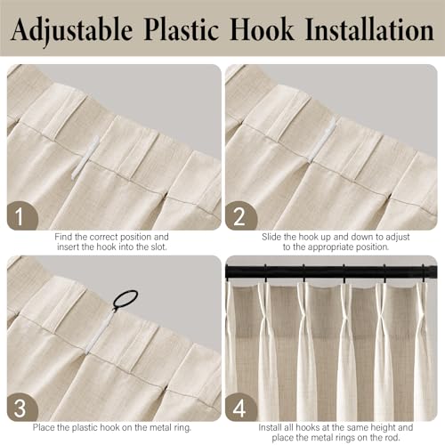 MIULEE Pinch Pleated Thick Linen Curtains 40x100 Inch Birch 4 Panels Set - color: Birch, size: 40"W x 100"L (Pack of 4)