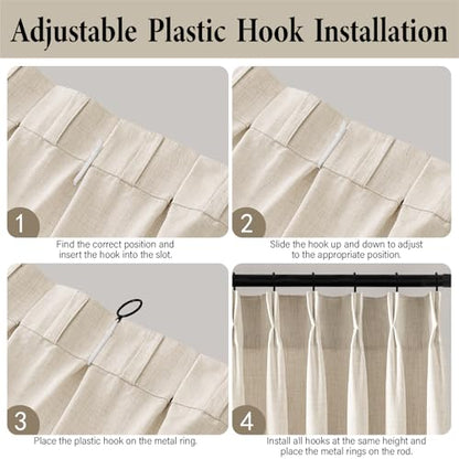 MIULEE Pinch Pleated Thick Linen Curtains 40x84 Inches Birch 4 Panels Set - color: Birch, size: 40"W x 84"L (Pack of 4)