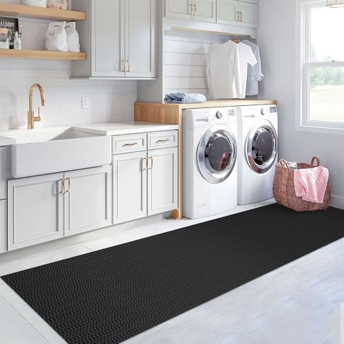 KOZYFLY 3x12 Long Runner Rug, Washable Non Slip Hallway Rug, Black/Grey - color: Black/Charcoal Grey, size: 3' x 12' (Rectangular)