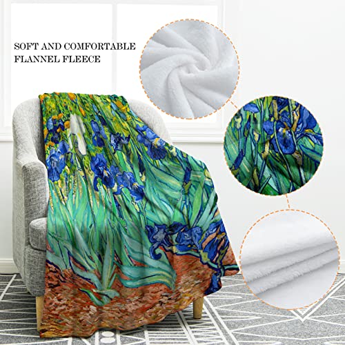 Jekeno Irises Blue Purple Floral Throw Blanket 60"x80" - color: Purple, size: 60"x80"