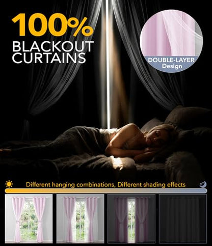 100% Blackout Curtains with Sheer Overlay, Purple, 52 x 84 inch, 2 Panels - color: Purple, size: 52"W x 84"L (Pack of 2)