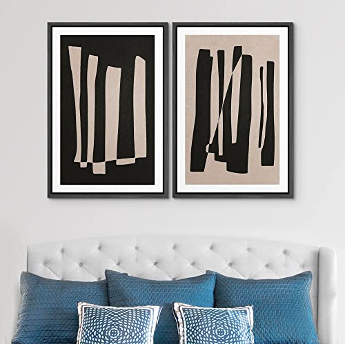 SIGNWIN Framed Canvas Print Wall Art Set Black Brown Geometric Polygon Stripes Abstract Shapes Illustrations Modern Art Minimal Boho Relax/Calm for Living Room, Bedroom, Office - 16"x24"x2 Black - color: A16-2202-win05, size: 16"x24"x2 Panels Black