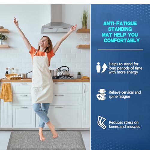 Anti Slip 3/4 inchs Anti Fatigue Kitchen Floor Mat, Ergonomic Comfort Standing Mat, Waterproof Kitchen Runner for Home, Kitchen, Office, Laundry, Garage (Light Gray, 24" x 70" -0.75") - size: 70"L x 24"W x 0.8"Th