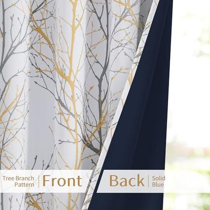 FMFUNCTEX 100% Blackout Mustard Yellow Branch Curtains 84 Inch 2 Panels - color: Grommet | Mustard Yellow, size: 52"W x 84"L (Pack of 2)