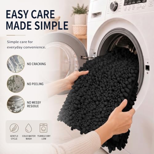 Yimobra Black Bathroom Rug Set 3 Piece, Super Water Absorbent Bath Mat Set - color: Black, size: 24"x20" + 30"x20"+ 44"x24"