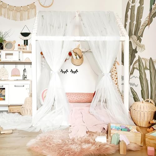 NICETOWN Beige Kids Bed Canopy for Bedroom - Decorative Soft Voile Sheer Window Scarf DIY Ascot Top Bed Scarf for Children Room, W114 x L180, 1 Panel - color: Beige, size: 114"W x 180"L (Pack of 1)