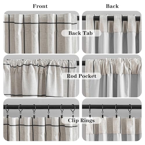 MYSKY HOME 100% Blackout Plaid Linen Curtains 45 Inches Long Double Layer Farmhouse Thermal Insulated Checkered Print Drapes with Rod Pocket Back Tab for Small Window, 2 Panels, 52" Wide, Black - color: Black, size: 52"W x 45"L (Pack of 2)