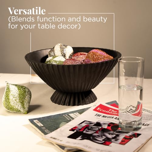 Folkulture Wooden Fruit Bowl for Kitchen Island,(11") Countertop - color: Charcoal