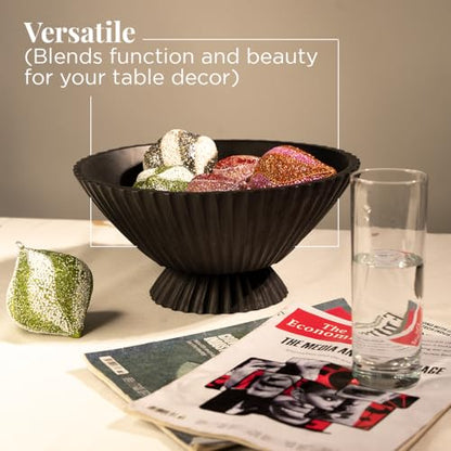 Folkulture Wooden Fruit Bowl for Kitchen Island,(11") Countertop - color: Charcoal