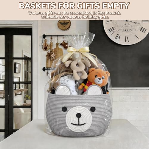 CherryNow Large Baby Basket for Gifts Empty, Cute Bear Design, Light Grey - color: Light Grey, size: 15.7"D x 10.5"H
