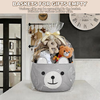 CherryNow Large Baby Basket for Gifts Empty, Cute Bear Design, Light Grey - color: Light Grey, size: 15.7"D x 10.5"H