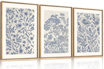 DRACIT Classic Chinoiserie Flower Framed Canvas Wall Art Set-16"x24"x3 - color: Classic Chinoiserie Flower Wall Art, size: 16"L x 24"W