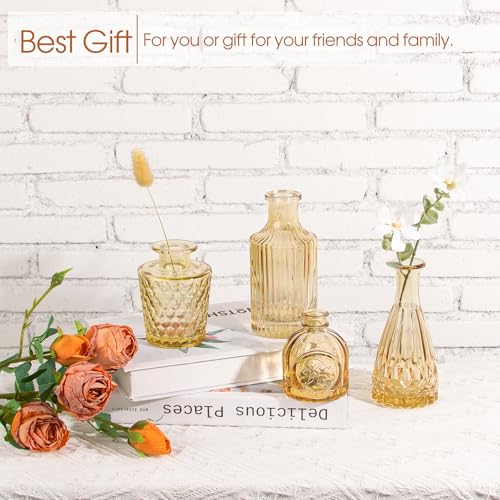 TBWIND Gold Amber Glass Bud Vases Set of 12, Small Vases for Flowers - color: Amber-12pcs, size: 12Pcs