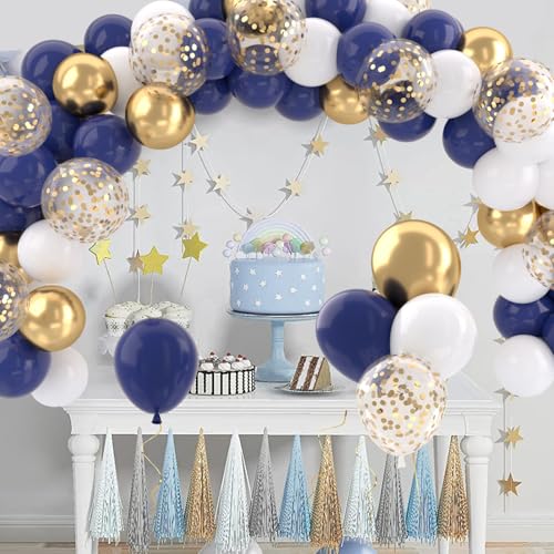 Patimate Navy Blue Gold Latex Party Balloons Set 50 pcs 12 inch - color: Navy Blue Gold