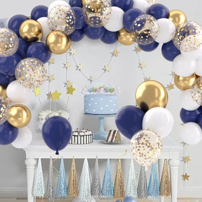Patimate Navy Blue Gold Latex Party Balloons Set 50 pcs 12 inch - color: Navy Blue Gold