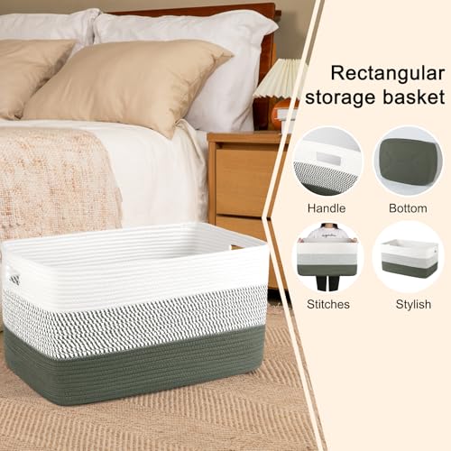 OIAHOMY Blanket Basket Laundry Basket Dog Toy Basket 75L Green/White - color: Green/White, size: 22”x17”x12”