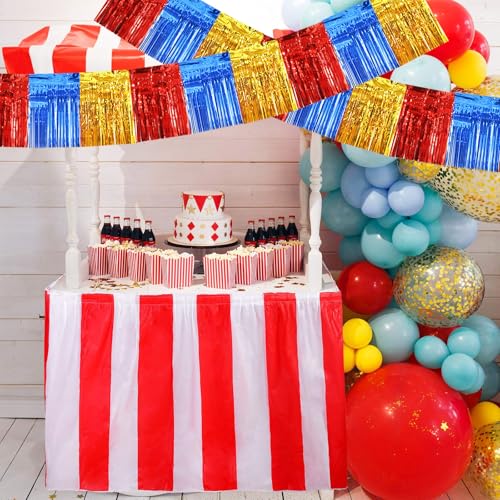 BEISHIDA Red Blue Gold Fringe Garland Banner 30ft Wall Tinsel Foil Streamer - color: Gold Red Blue