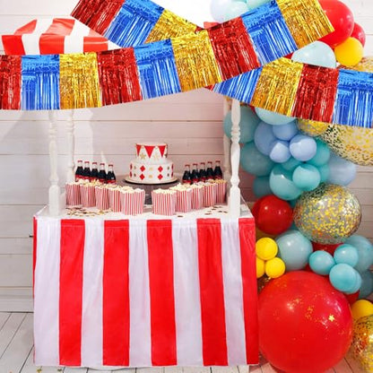 BEISHIDA Red Blue Gold Fringe Garland Banner 30ft Wall Tinsel Foil Streamer - color: Gold Red Blue