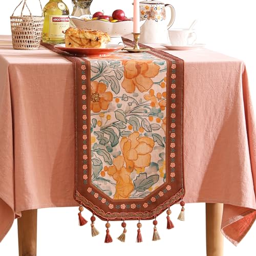 bilin gaier Designer Vintage Floral Printed Table Runner,French Soft Linen Farmhouse Table Runners 87 Inches Long,Italian Decor Tabletop for Kitchen,Dining,Party,Home,Christmas,12"x87" - color: Positano, size: 12"*87"