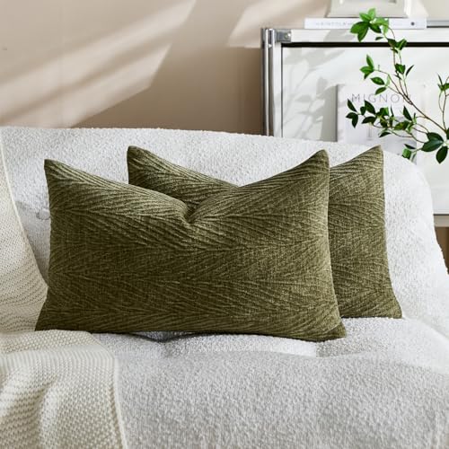 Throw Pillow Covers 12x20 Inch Set of 2, Textured Leaf, Green - color: Green, size: 20" x 12" (Pack of 2)