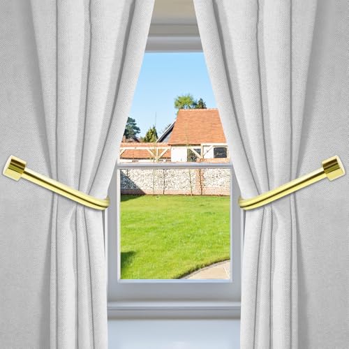HIKMLK Minimalist Curtain Holdbacks 2pcs, Cast Iron Solid Heavy Duty Metal Curtain Side Holders for Wall, Curtain Tieback Hook Pull Backs for Drapes Window Home Decoration (Electroplate Gold) - color: Electroplated Gold