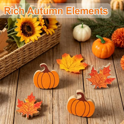 WOHOHOHO 8Pcs Wooden Fall Decorations for Home, "FALL" Wood Table Decor, Pumpkin & Maple Leaf Signs. Rustic Wooden Autumn Thanksgiving Decorations for Home Office Room Bedroom Mantel Tiered Tray