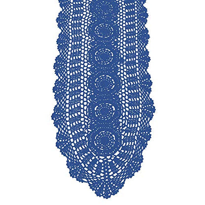 KEPSWET Cotton Handmade Crochet Lace Oval Table Runner Blue 12x36 Inch - color: Blue, size: 12"x36"