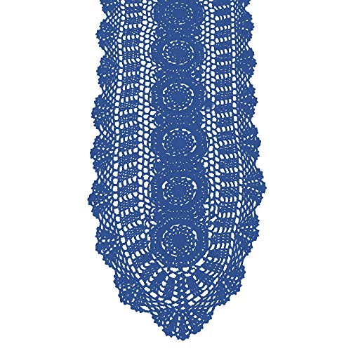 KEPSWET Cotton Handmade Crochet Lace Oval Table Runner Blue 12x60 Inch - color: Blue, size: 12"x60"