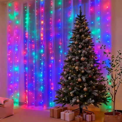 300LED Fairy Curtain Lights 9.8ft x 9.8ft LED Dimmable Twinkle Lights - color: Multicolor
