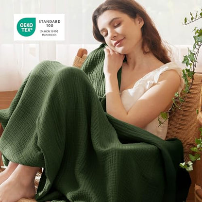 Bedsure 100% Cotton Muslin Blankets for Adults, King, 4-Layer, Green - color: 01 - Green, size: King (108" X 90")