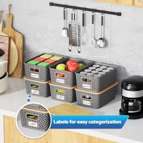 Anysig 8 Pack Plastic Storage Bins with Bamboo Lids, 5.2 QT Stackable Bins - color: Gray