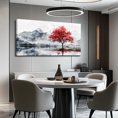 MHARTK66 Large Red Tree Mountain Canvas Wall Art for Living Room,24x48 Inch - color: Red Tree, size: 48"L x 24"W