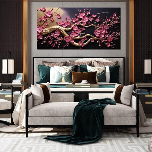 Ouzzlie Tree Wall Art Gold Picture for Living Room - color: pink, size: 59"L x 29"W