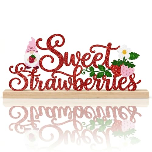 Strawberry Table Decor Centerpiece, Red Metal Table Sign - style: Sweet Strawberries