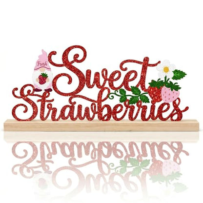 Strawberry Table Decor Centerpiece, Red Metal Table Sign - style: Sweet Strawberries