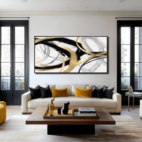 Abstract Wall Art Pictures for Living Room Gold Wall Decor Line Art for Bedroom Kitchen Home Office Decoration Framed Art 24"x48" - color: Gold, size: 48"L x 24"W
