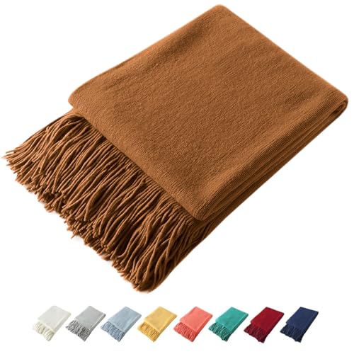 Homiest Camel Brown Knitted Throw Blanket with Fringe, 50x60 Inch - color: Brown, size: 50" x 60"