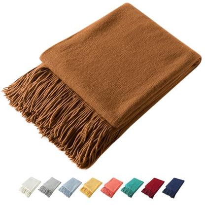 Homiest Camel Brown Knitted Throw Blanket with Fringe, 50x60 Inch - color: Brown, size: 50" x 60"